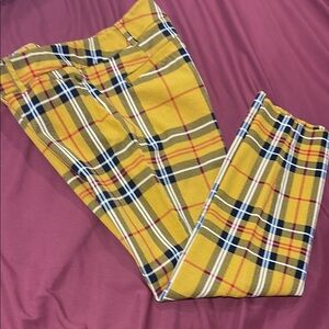New York & Company Yellow Plaid Cropped Pants
